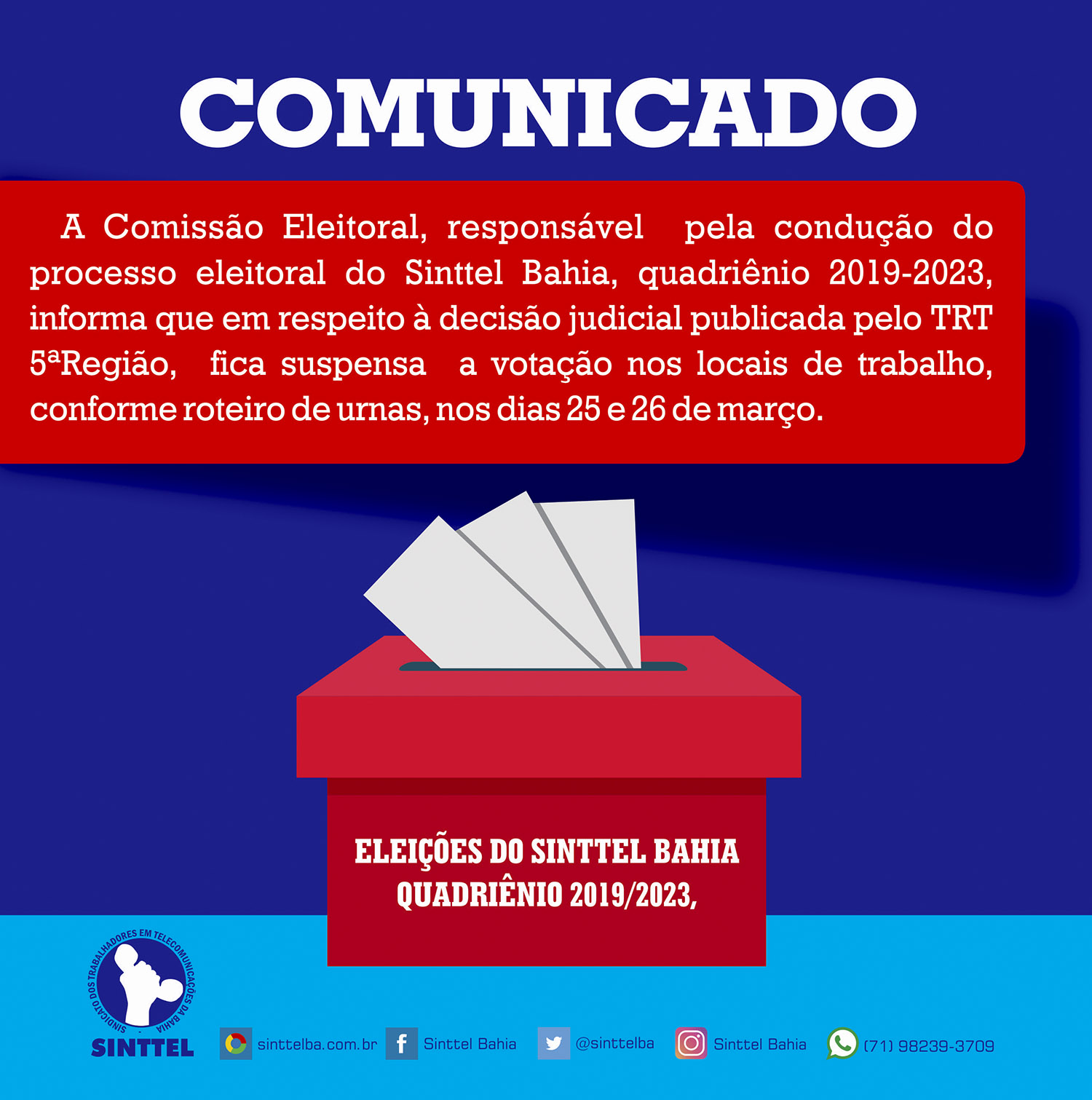 COMUNICADO COMISSÃO ELEITORAL